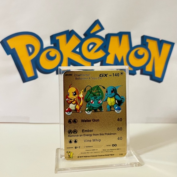 Pokémon Charmander Bulbasaur & Squirtle GX 3/99  HP 140 Metal Gold Card - Rare - Picture 2 of 3